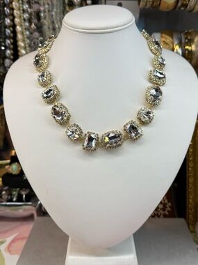 Modern-Gold-Tone Clear Crystal Collar Statement Necklace